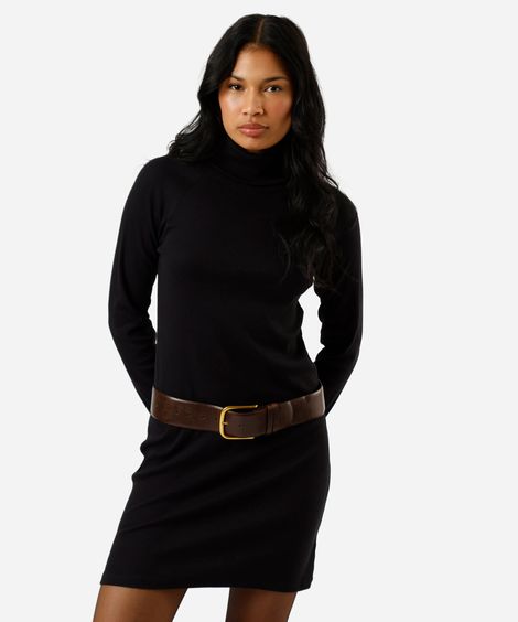 vestido curto de algodão gola alta preto