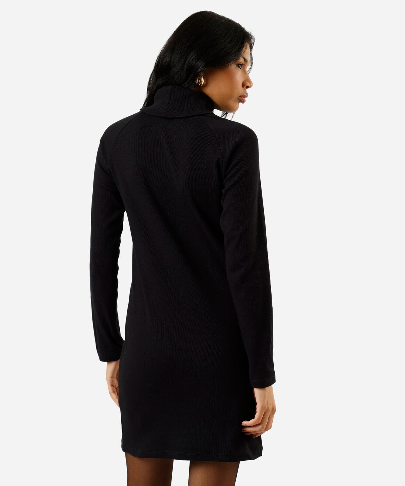 vestido curto de algodão gola alta preto