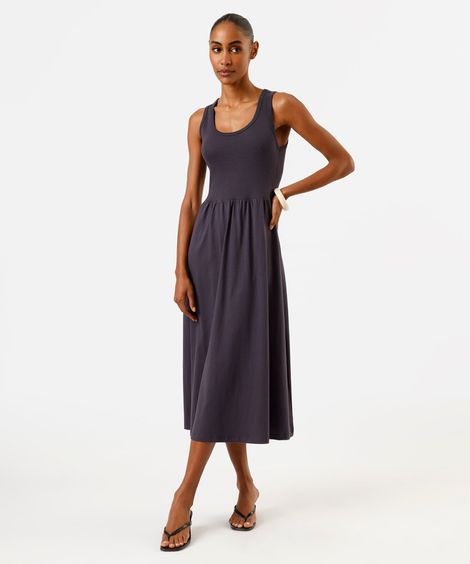 vestido midi feminino de algodão azul