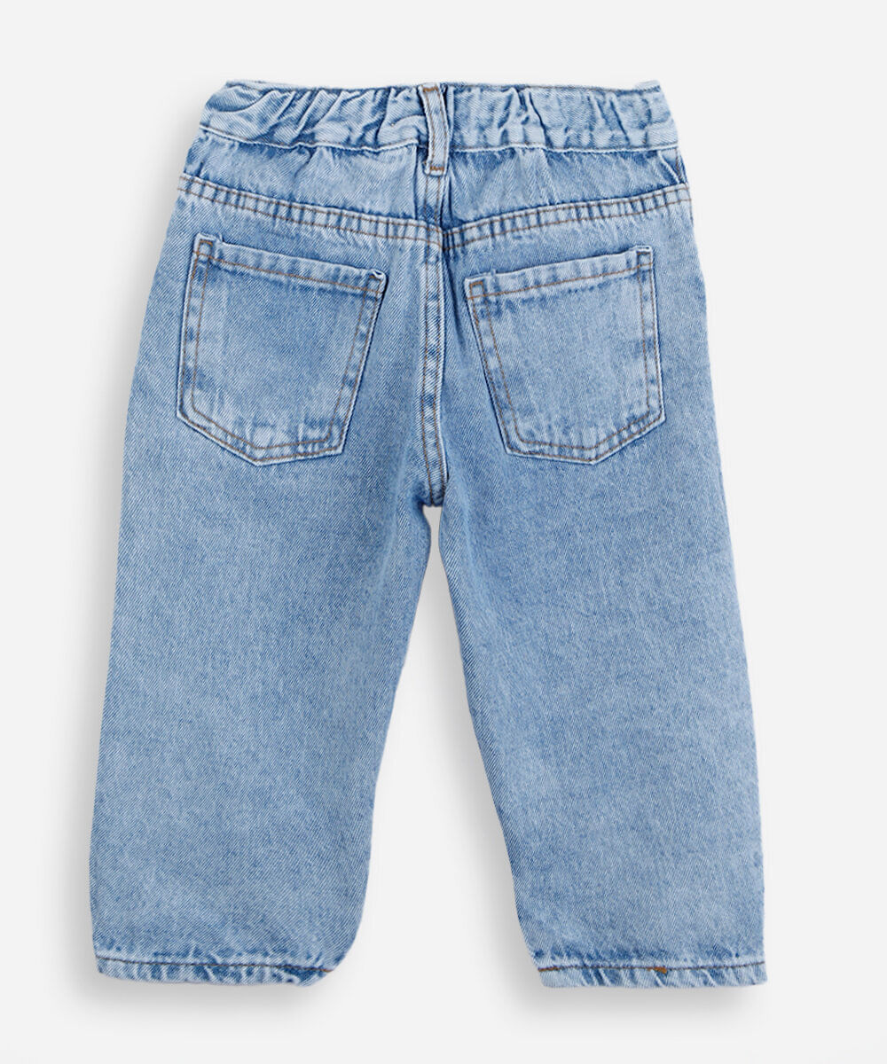 calça clochard infantil jeans bordado hello kitty azul