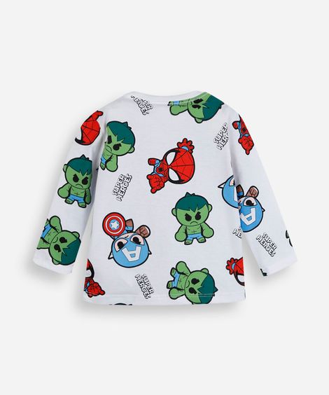 camiseta infantil de algodão manga longa os vingadores off white