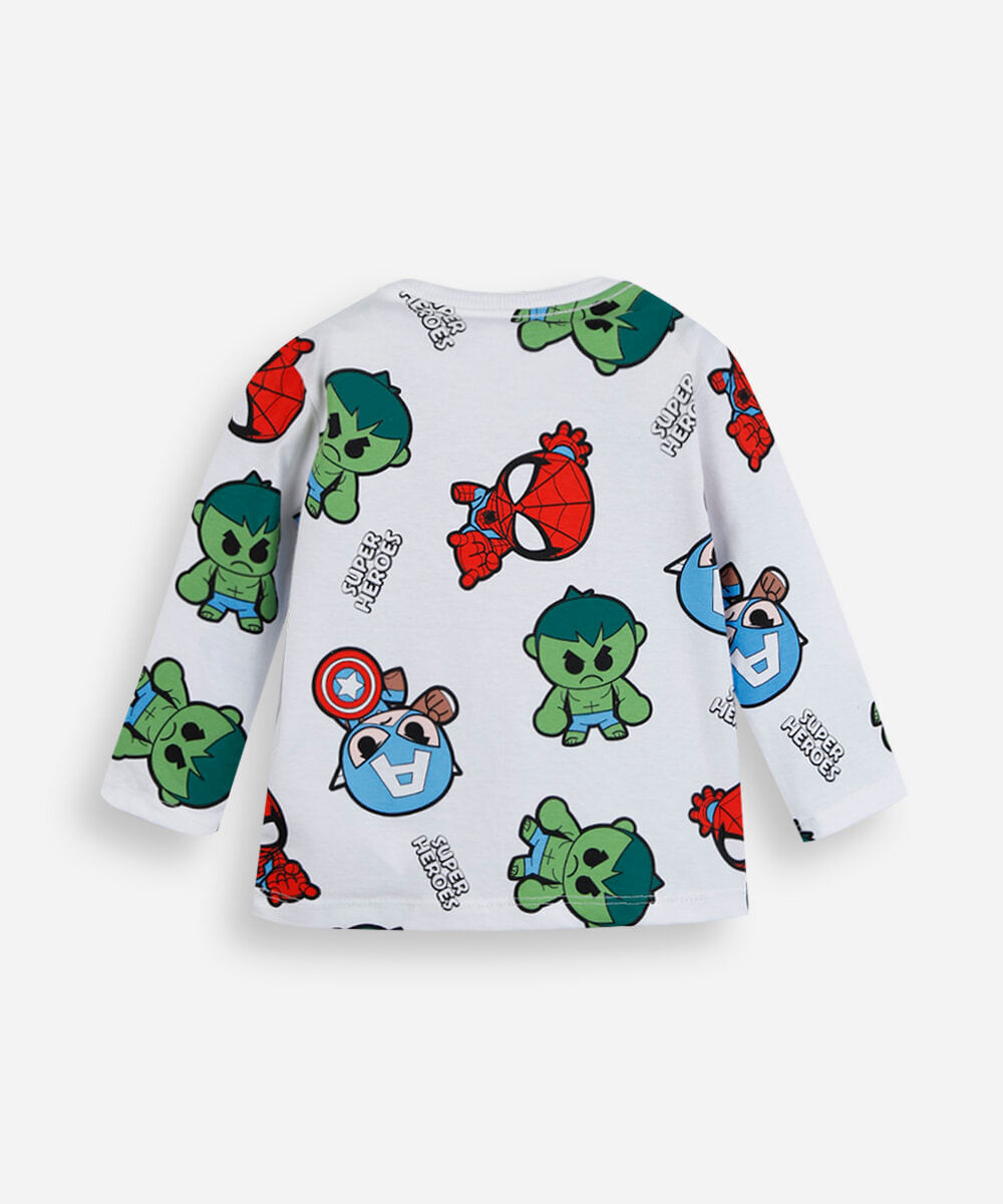 camiseta infantil de algodão manga longa os vingadores off white