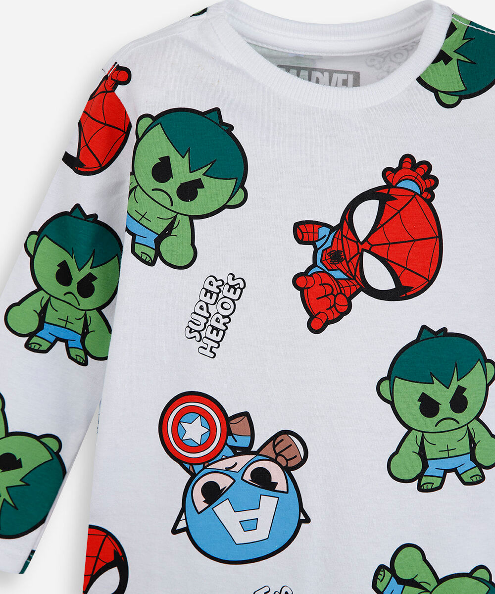 camiseta infantil de algodão manga longa os vingadores off white