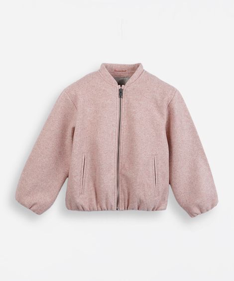 jaqueta bomber infantil manga longa texturizada rosa