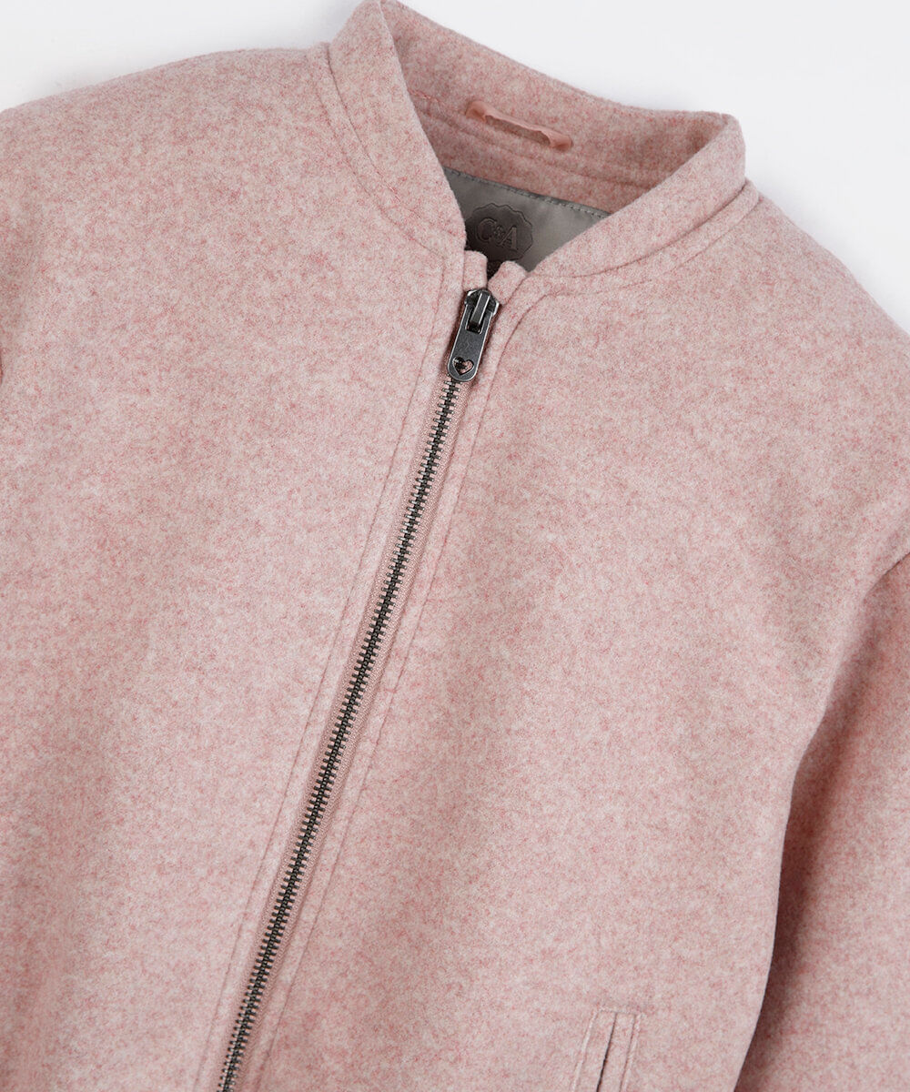 jaqueta bomber infantil manga longa texturizada rosa