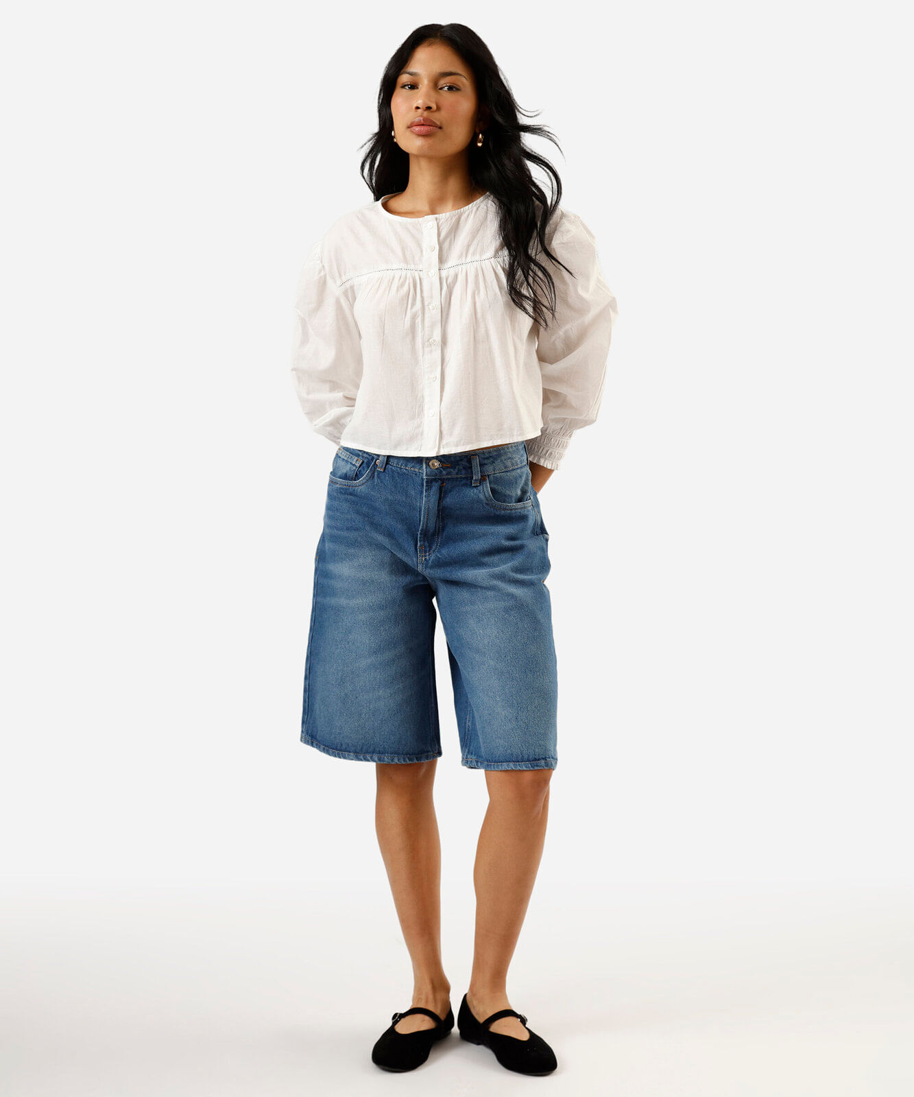 blusa feminina de algodão manga bufante franzida off white