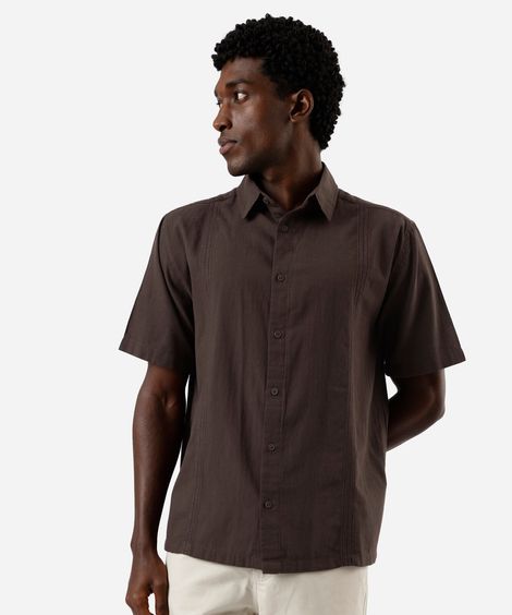 camisa masculina de algodão manga curta bordada marrom