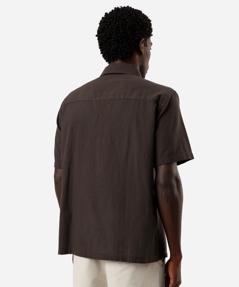 camisa masculina de algodão manga curta bordada marrom