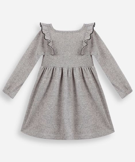 vestido infantil com babados manga longa cinza