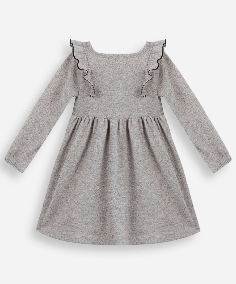 vestido infantil com babados manga longa cinza
