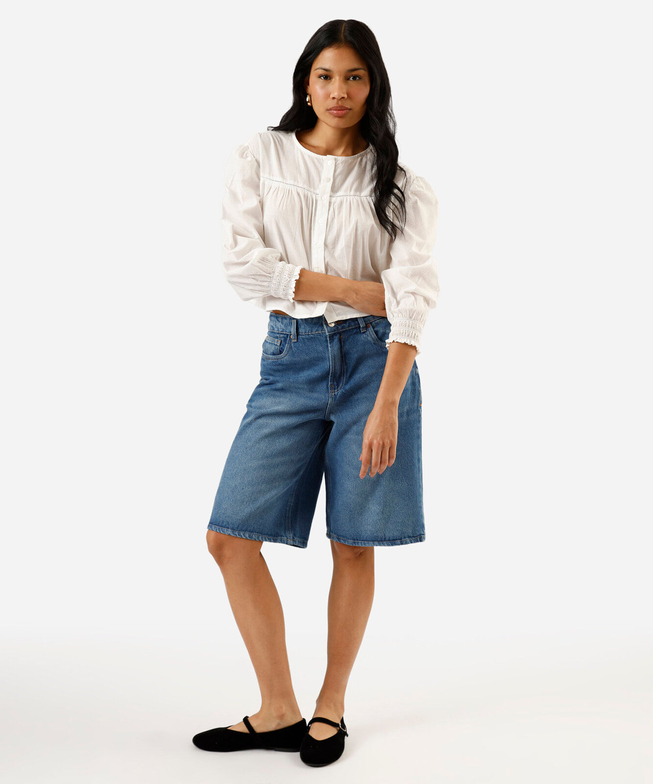 bermuda jorts feminina jeans cintura baixa azul