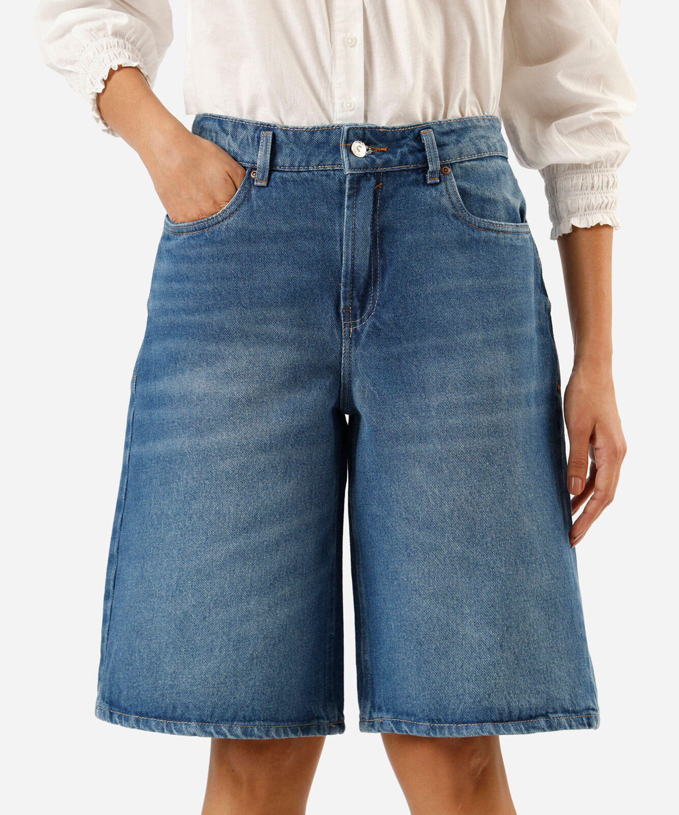bermuda jorts feminina jeans cintura baixa azul
