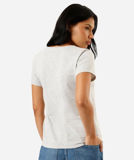 camiseta feminina com algodão manga curta estampada cinza