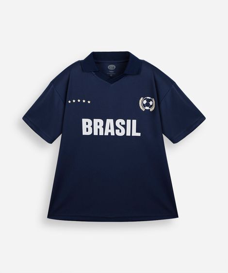 camiseta esportiva juvenil com gola manga curta brasil azul
