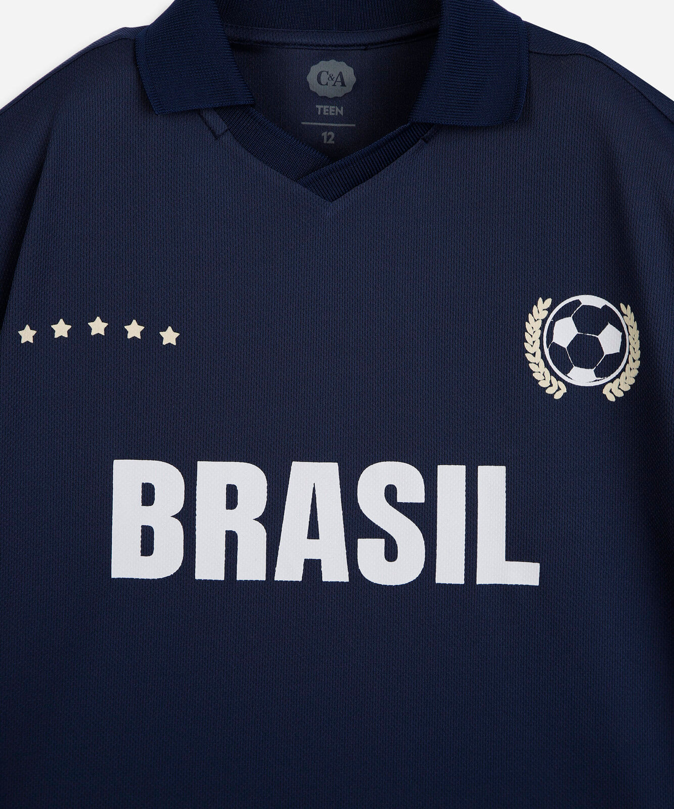 camiseta esportiva juvenil com gola manga curta brasil azul