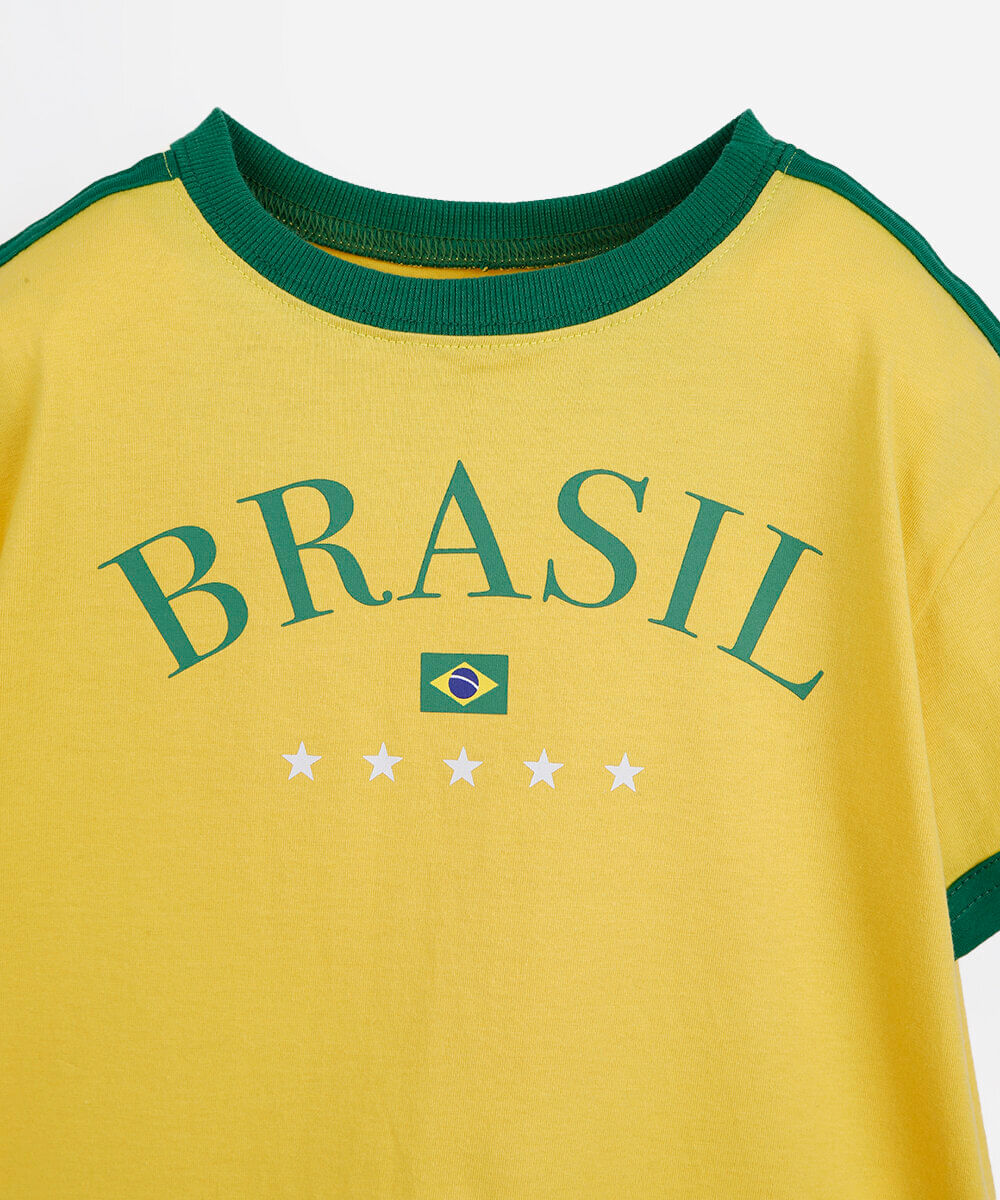 blusa baby look infantil de algodão manga curta brasil amarela