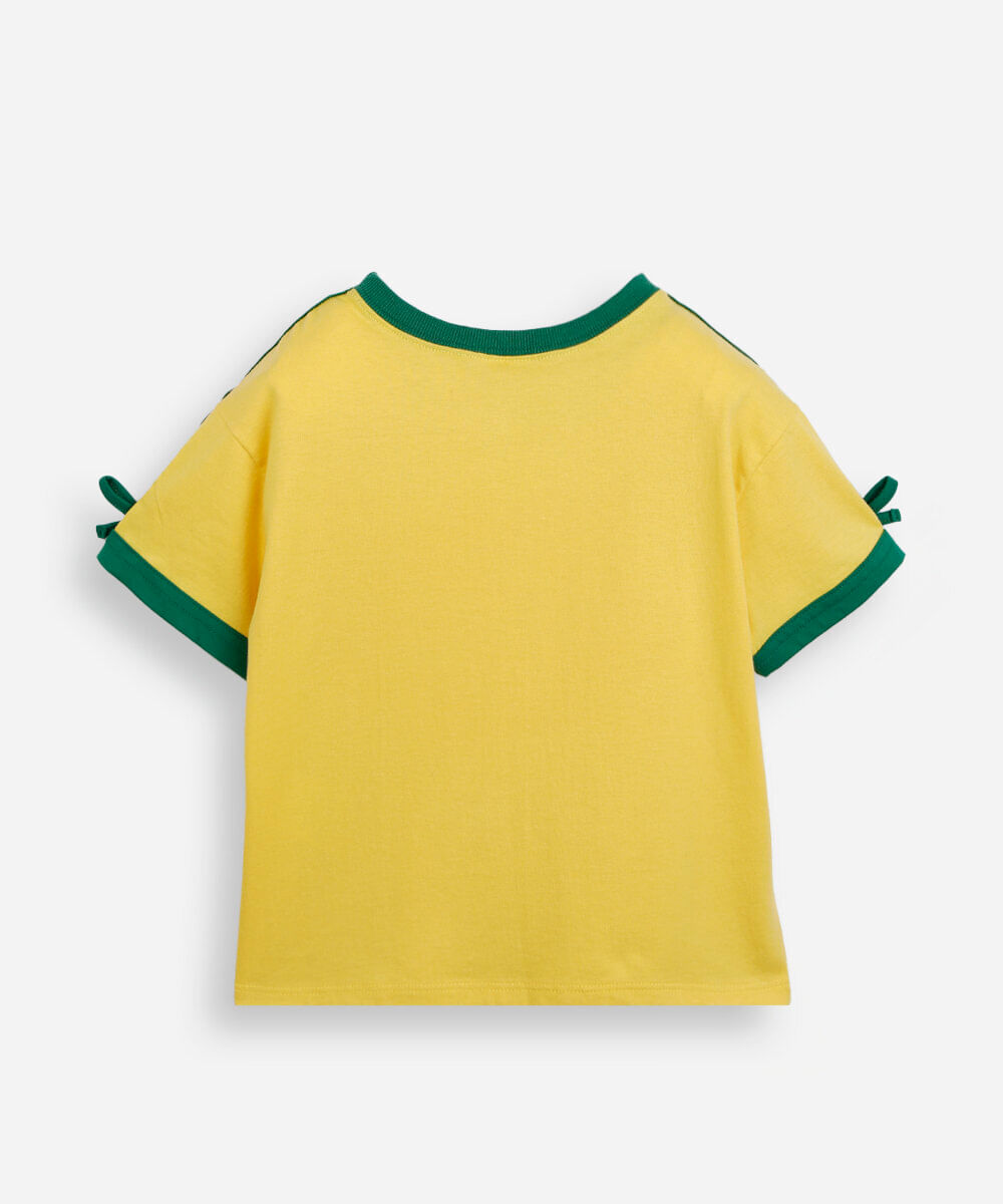 blusa baby look infantil de algodão manga curta brasil amarela