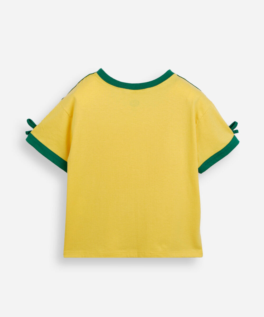 blusa baby look infantil de algodão manga curta brasil amarela