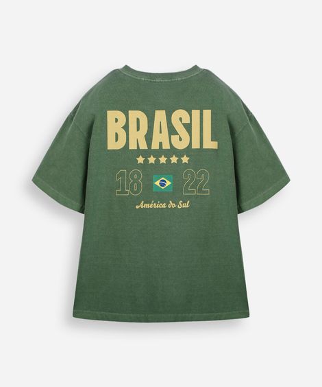 camiseta juvenil de algodão manga curta brasil verde