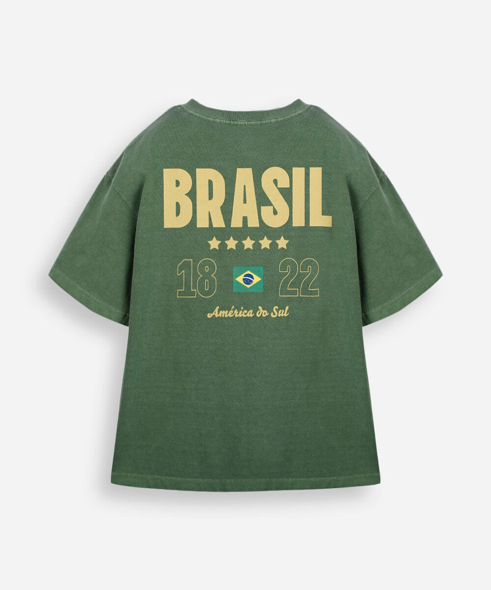 camiseta juvenil de algodão manga curta brasil verde