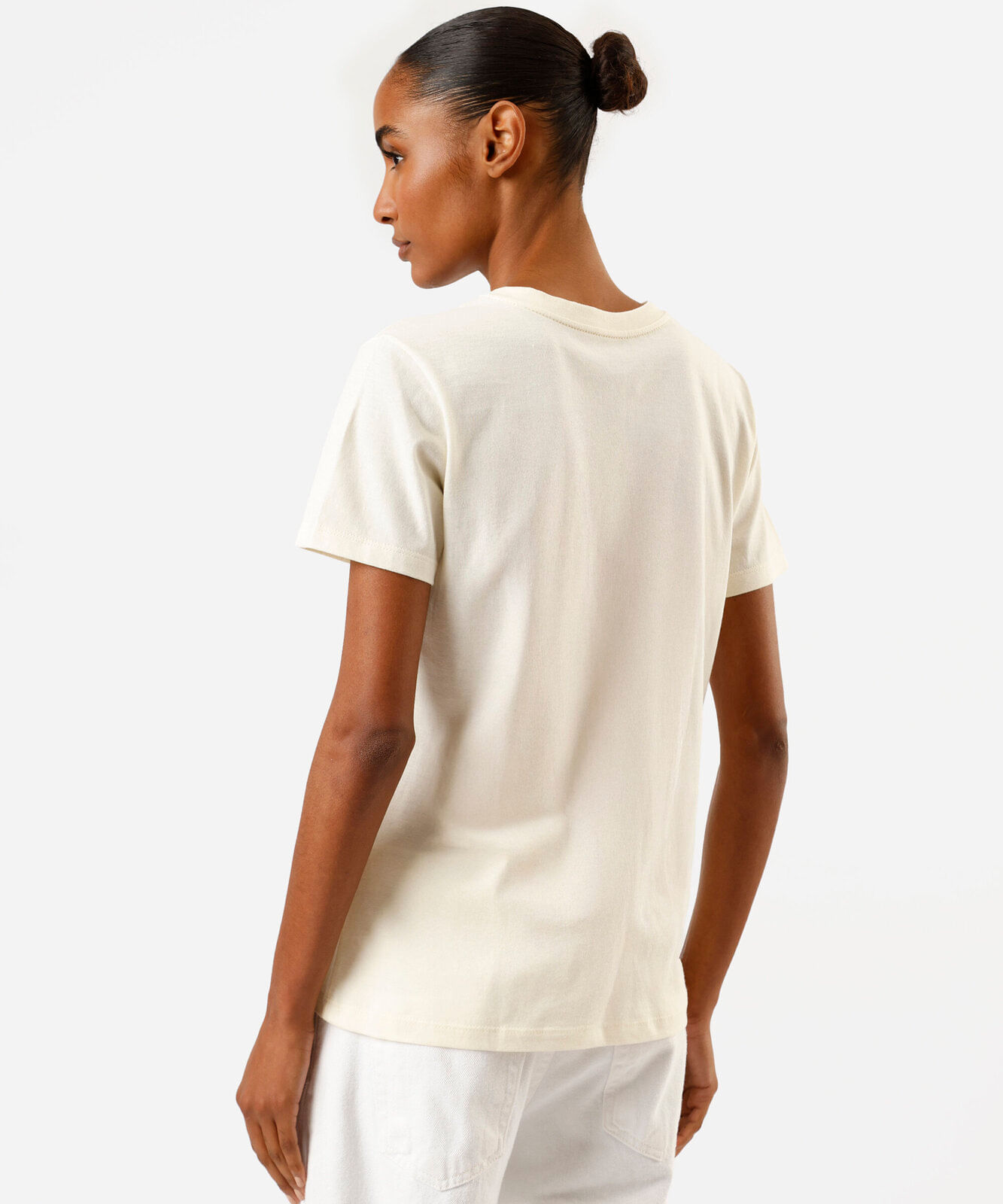 camiseta feminina de algodão manga curta estampada bege