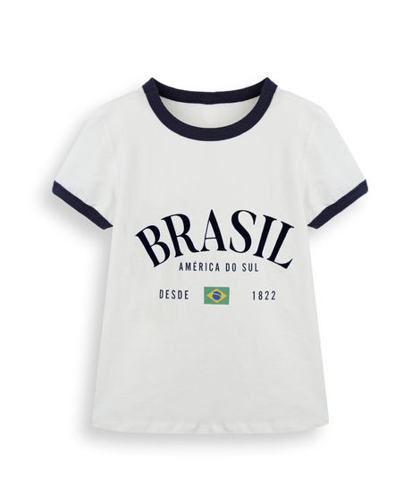camiseta juvenil de algodão manga curta brasil off white