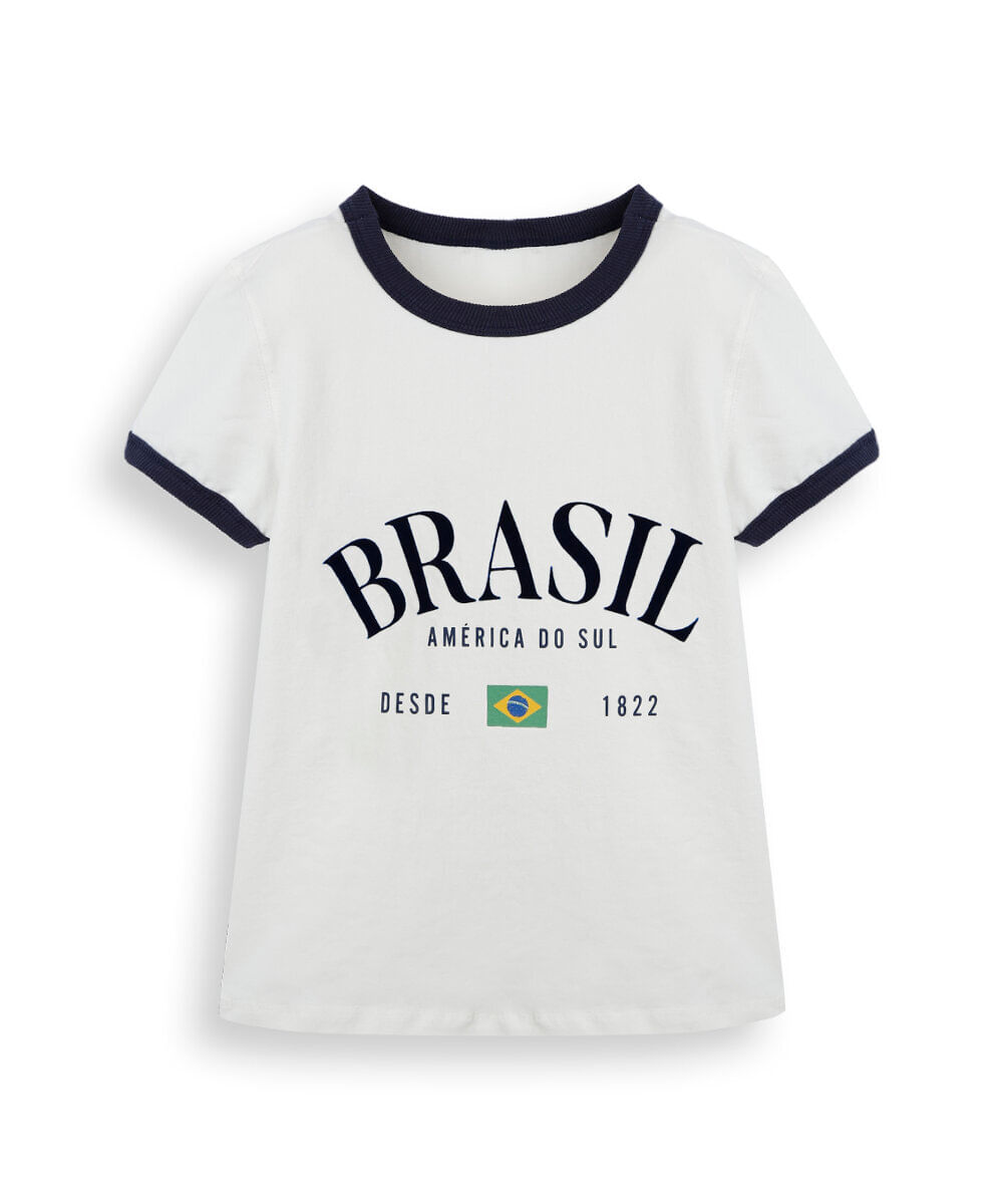 camiseta juvenil de algodão manga curta brasil off white