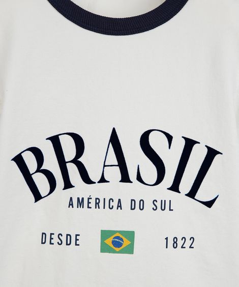 camiseta juvenil de algodão manga curta brasil off white