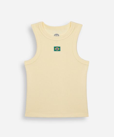 regata juvenil de algodão com bordado brasil amarela