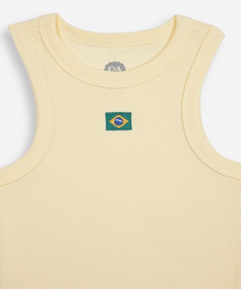 regata juvenil de algodão com bordado brasil amarela