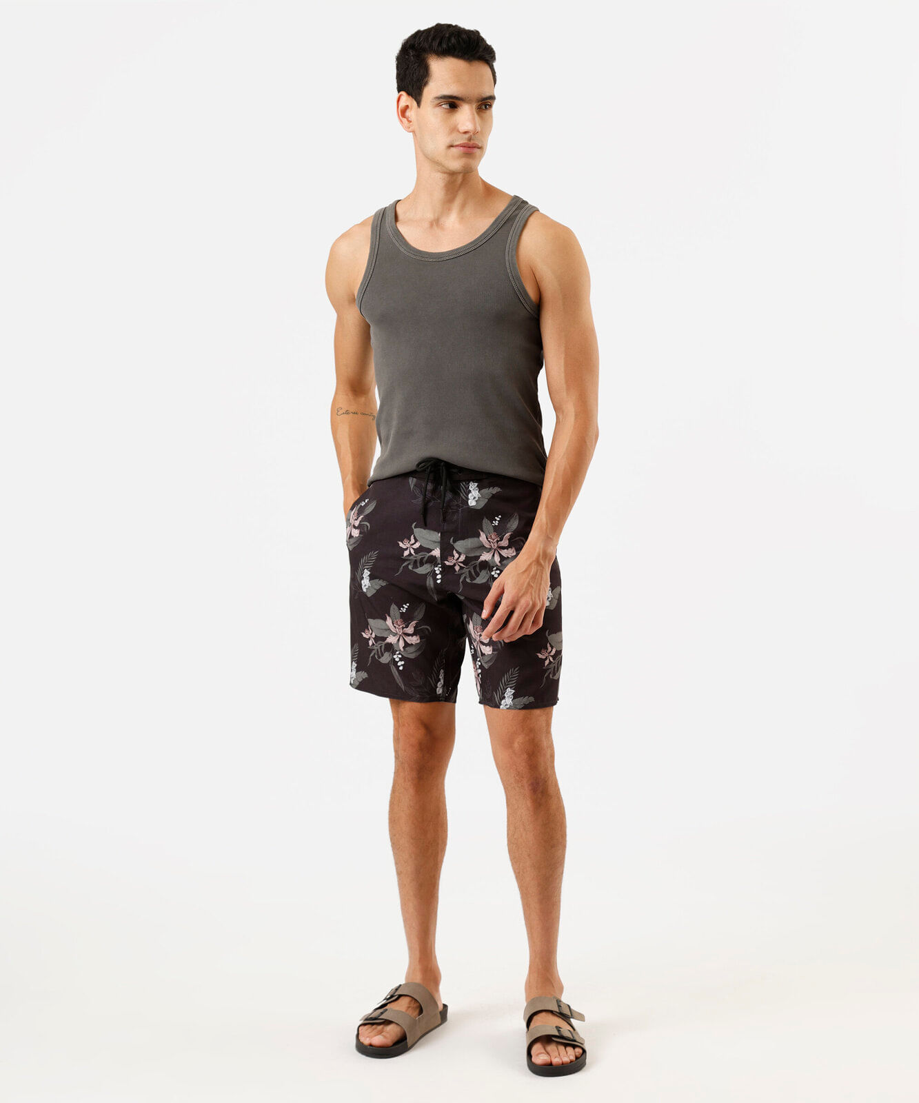 short boardshort masculino floral preto