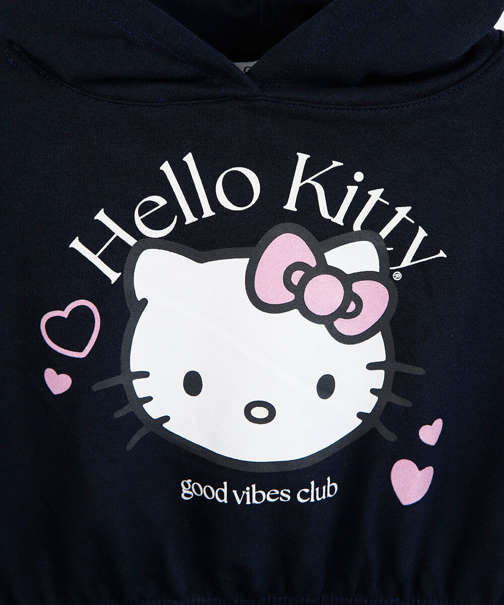 conjunto curto infantil de algodão com capuz hello kitty azul