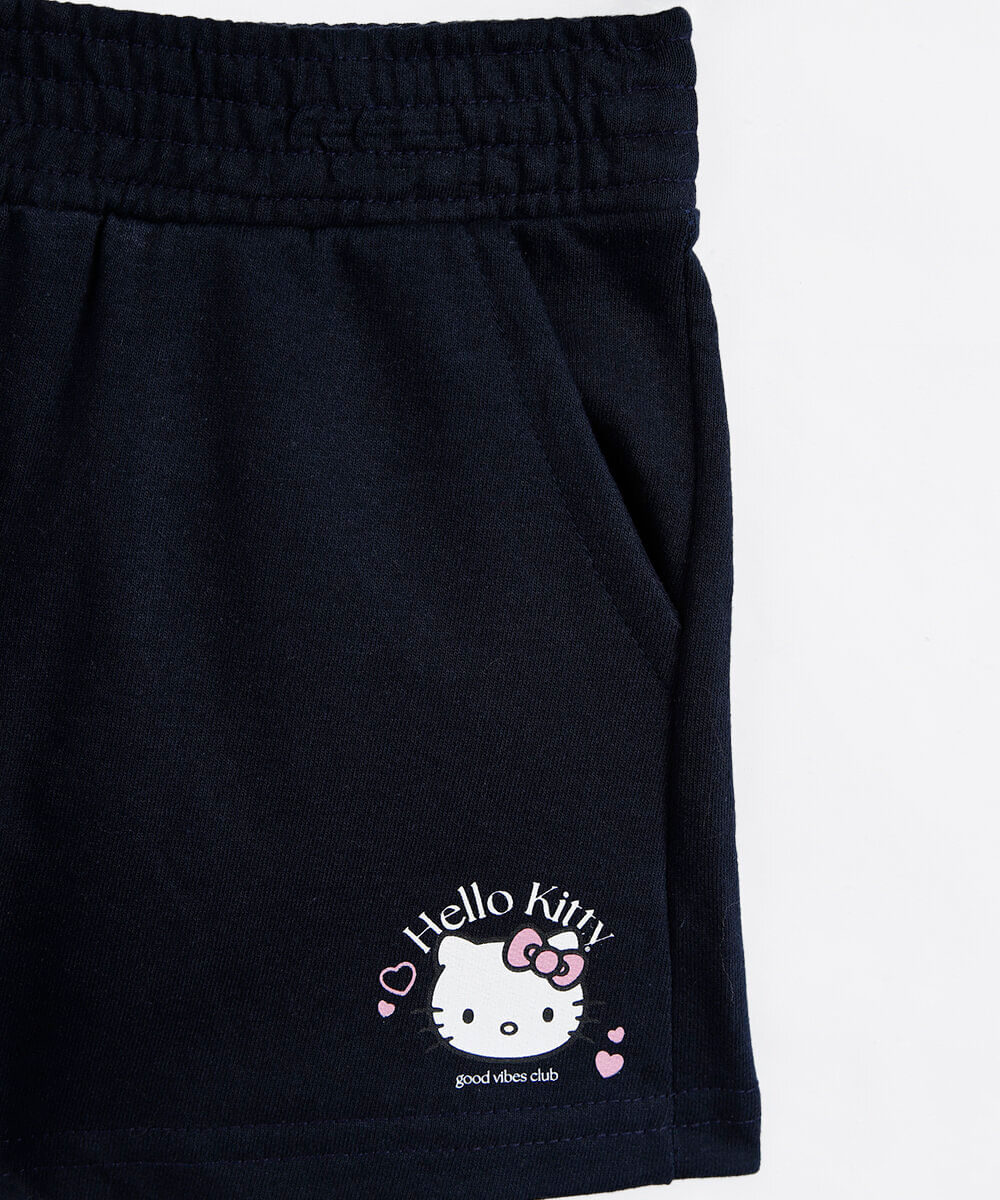 conjunto curto infantil de algodão com capuz hello kitty azul
