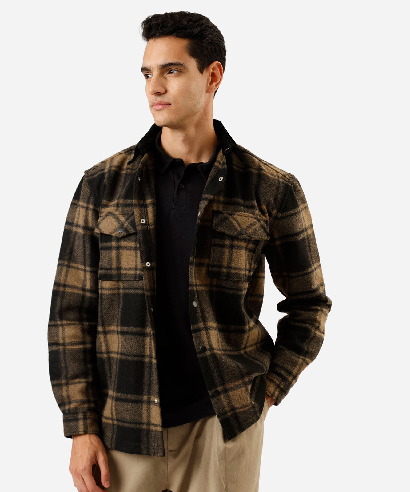 polo masculina com algodão manga longa preta