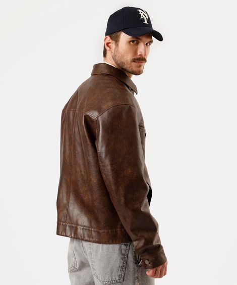 jaqueta masculina de pu estonada marrom