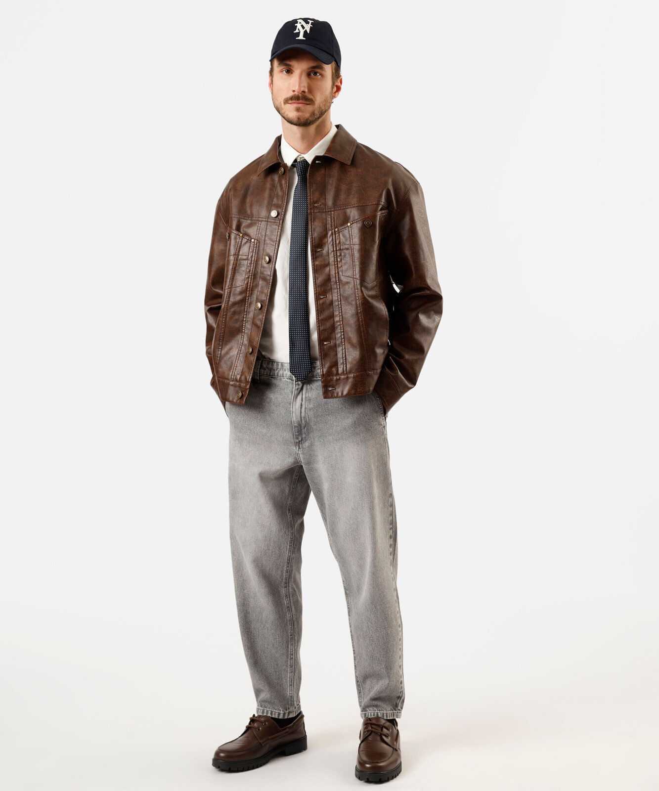 jaqueta masculina de pu estonada marrom