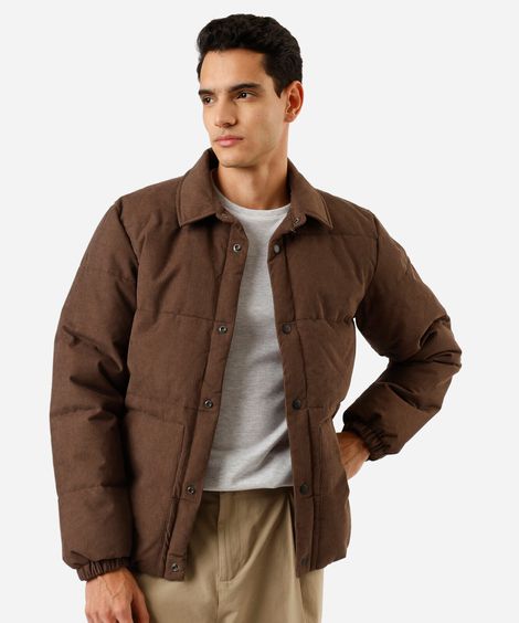 jaqueta puffer masculina de veludo cotelê marrom