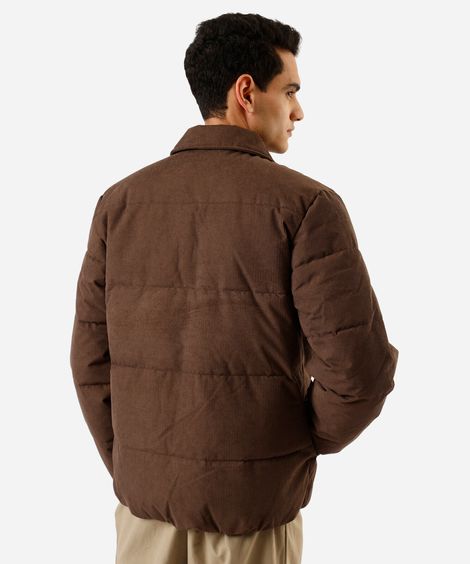 jaqueta puffer masculina de veludo cotelê marrom