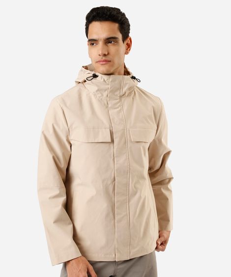 parka alongada masculina com capuz  bege