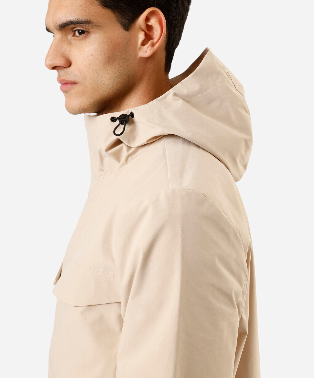parka alongada masculina com capuz  bege