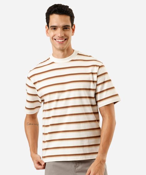 camiseta masculina de algodão manga curta listrada off white