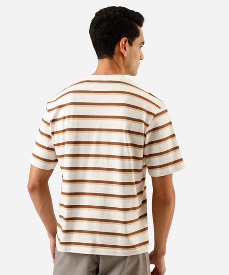 camiseta masculina de algodão manga curta listrada off white