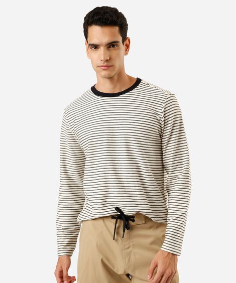 camiseta masculina de tricot manga longa listrada preta