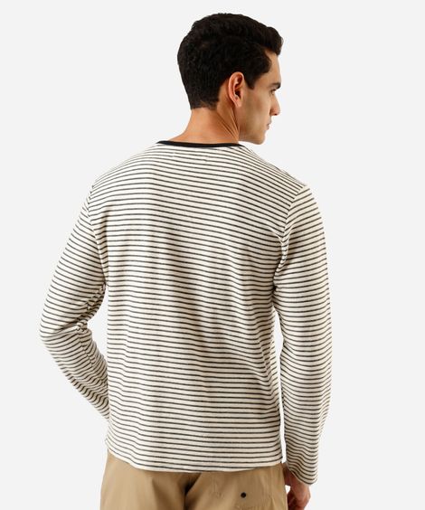 camiseta masculina de tricot manga longa listrada preta