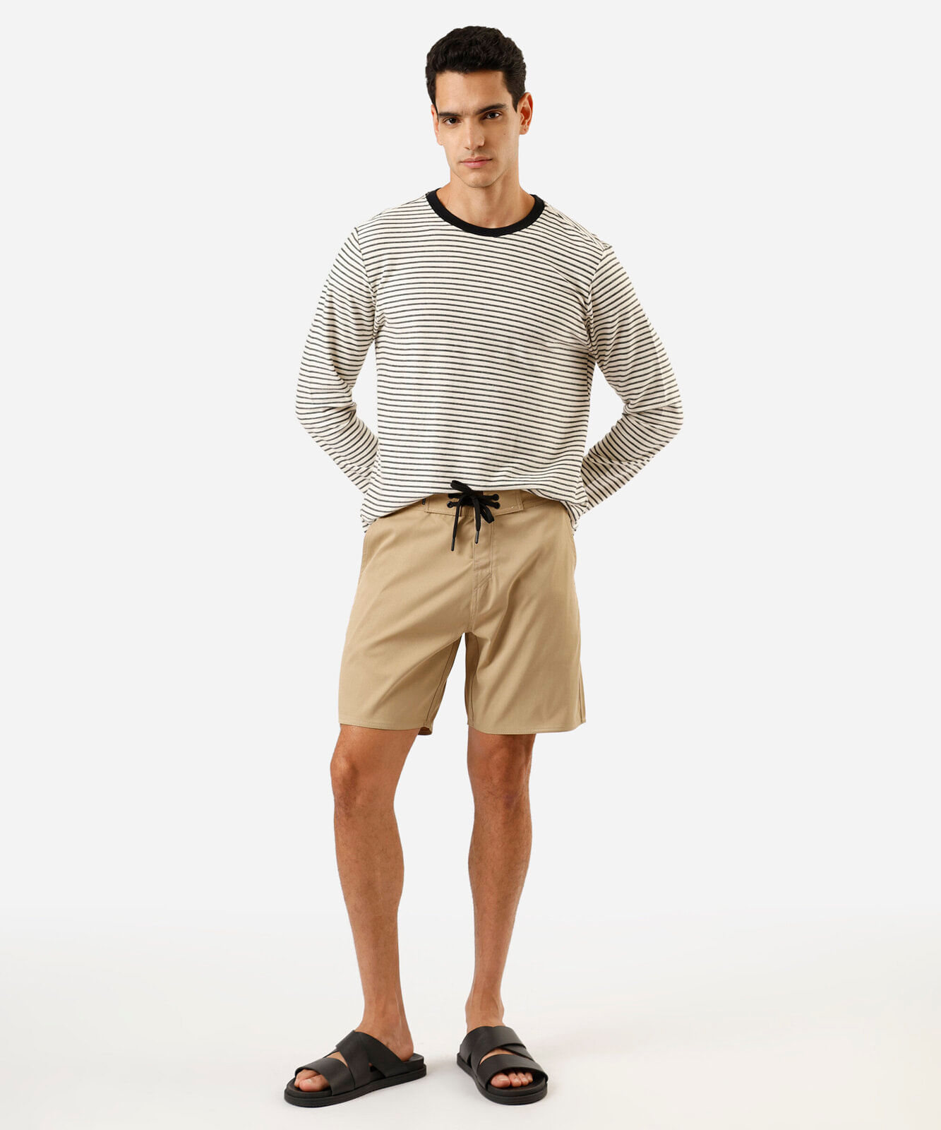 camiseta masculina de tricot manga longa listrada preta