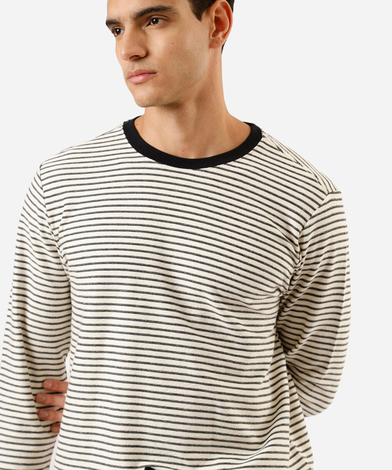 camiseta masculina de tricot manga longa listrada preta