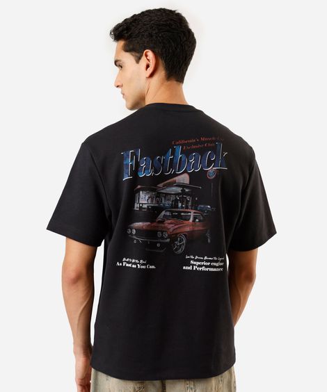 camiseta masculina com algodão manga curta estampada preta