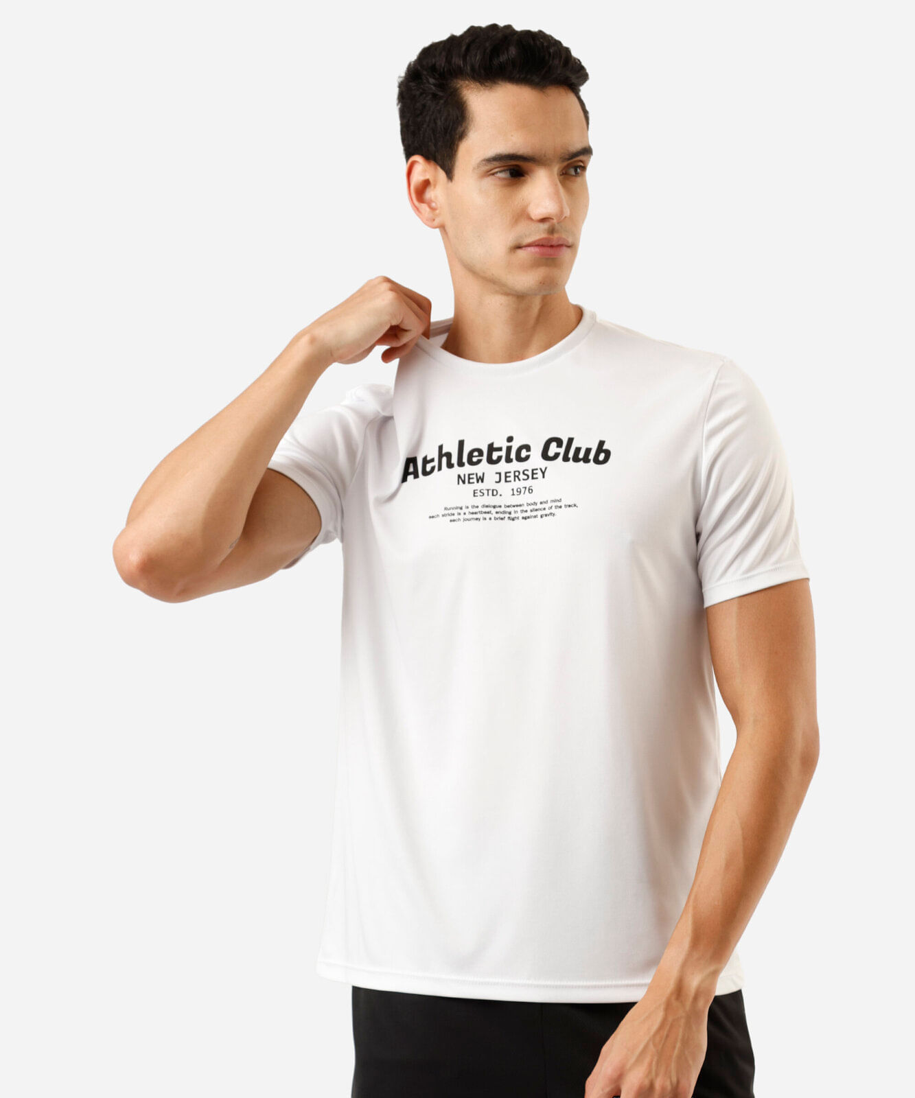 camiseta esportiva masculina manga curta estampada branca