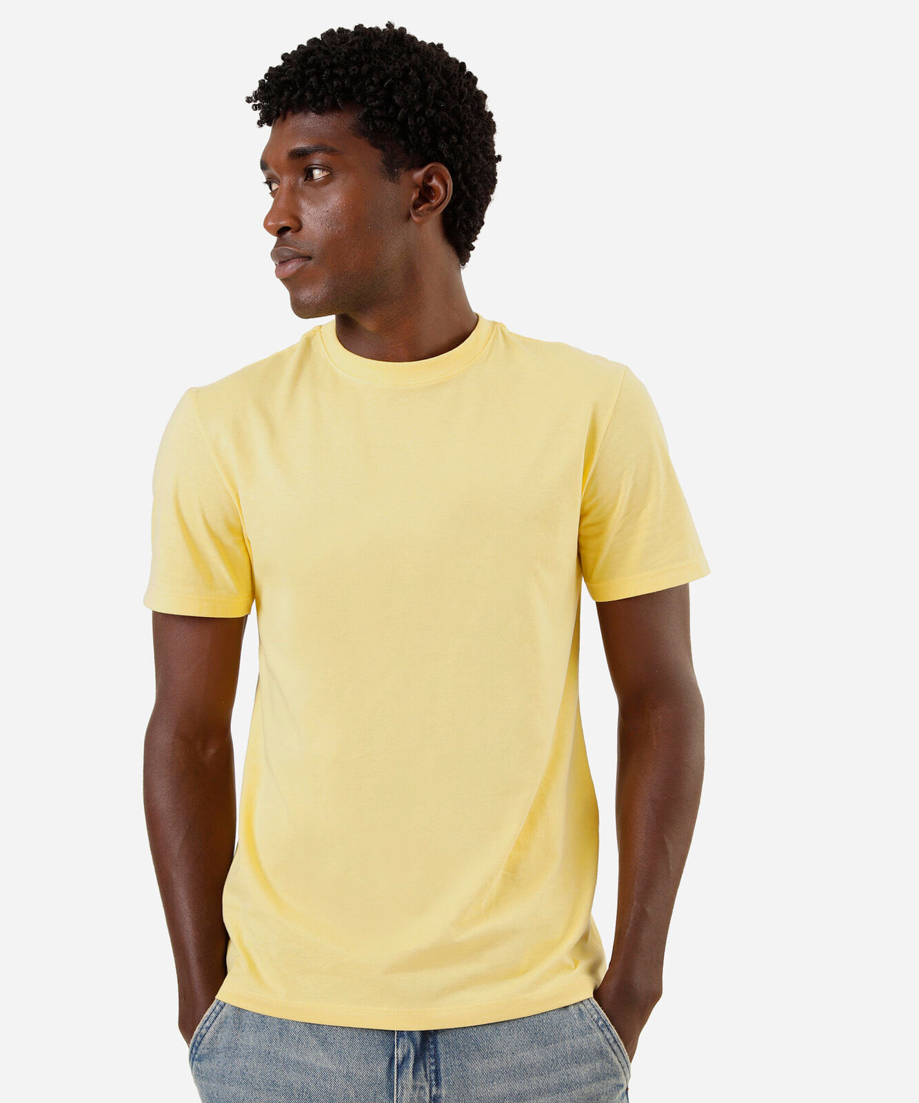 camiseta de algodão básica manga curta amarela