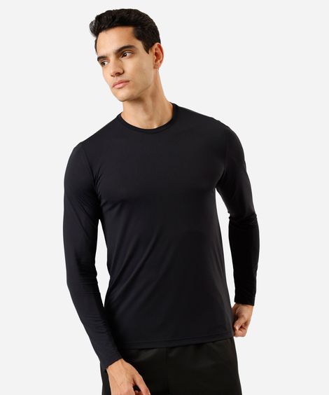 camiseta slim fit esportiva masculina de poliamida manga longa preta